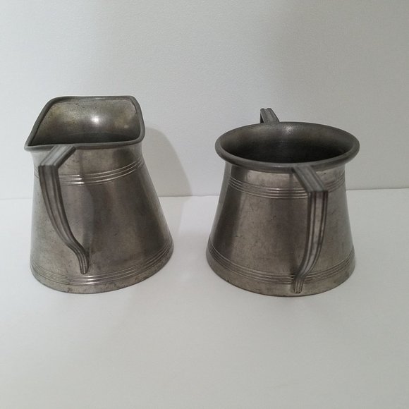 Vintage Cream and Sugar Set Marked Priscilla Pewter 4056 Art Deco - Picture 2 of 9